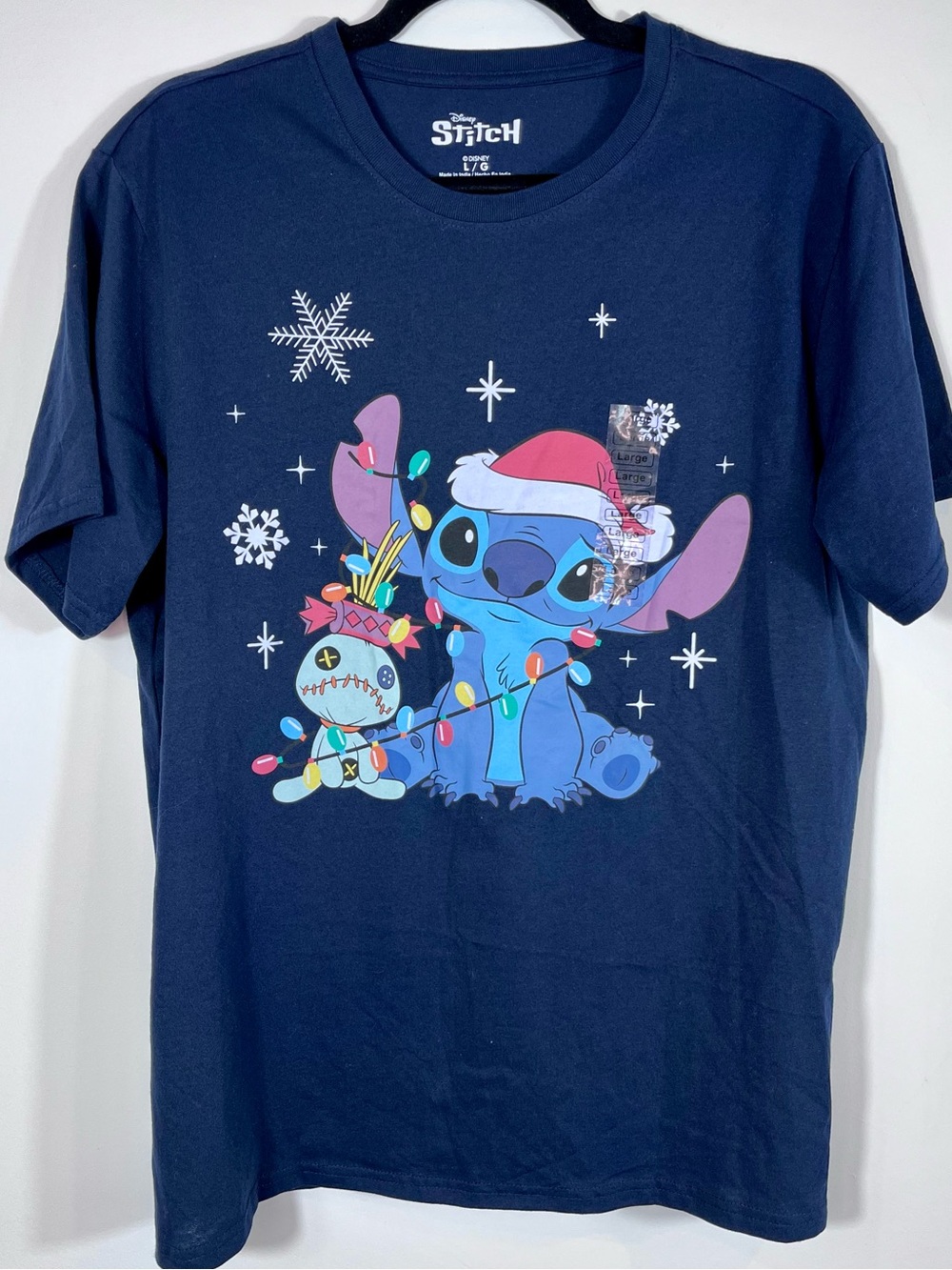 Disney Navy Stitch Holiday Lights Graphic Tee